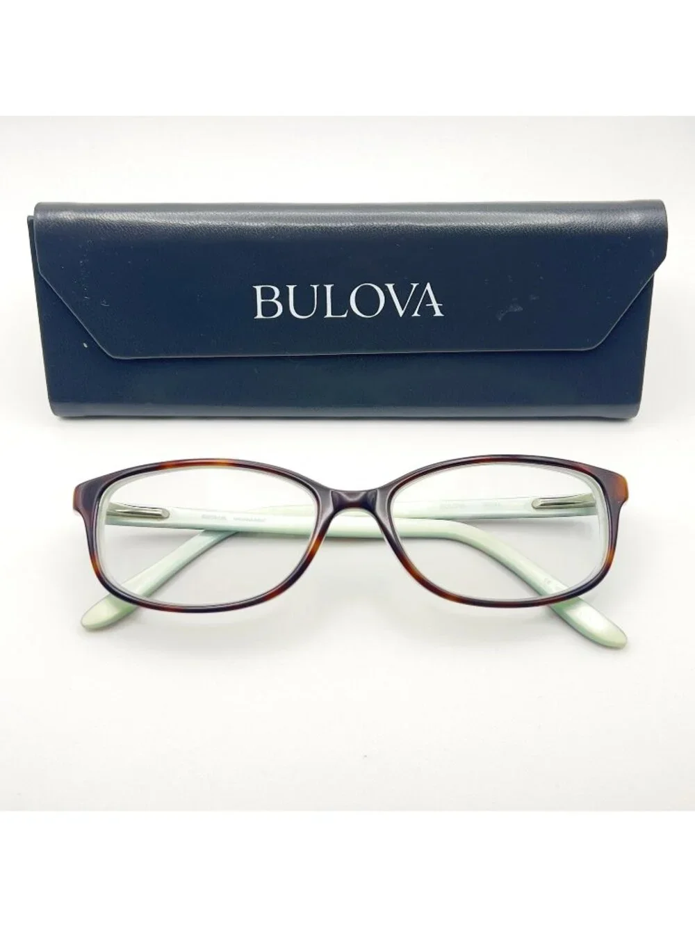 Bulova IXTAPA Havana Mint Eyeglass Frame Oval Blue Brown Full Rim 53-16-140 Case